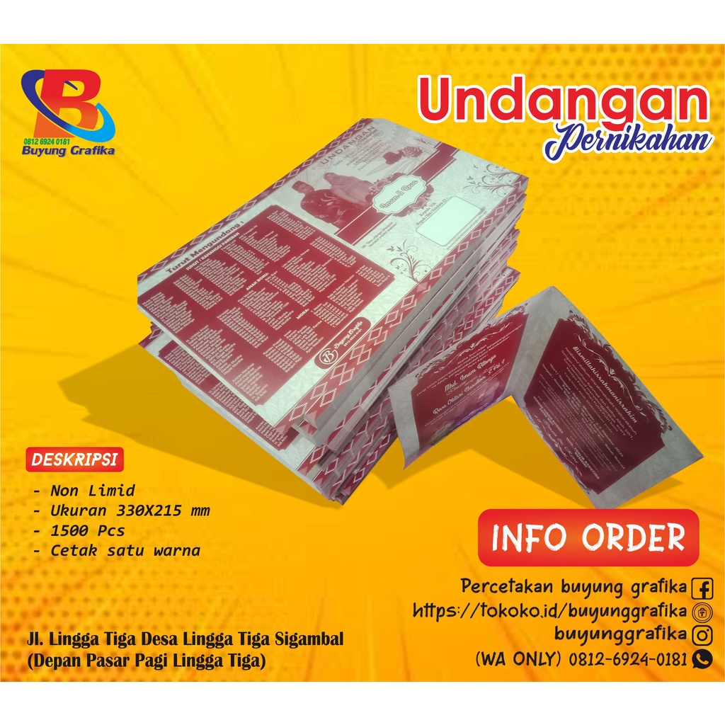CETAK UNDANGAN PERNIKAHAN SIMPLE ELEGAN UNIK  BAHAN KERTAS TIK / NON LAMIT SATU WARNA