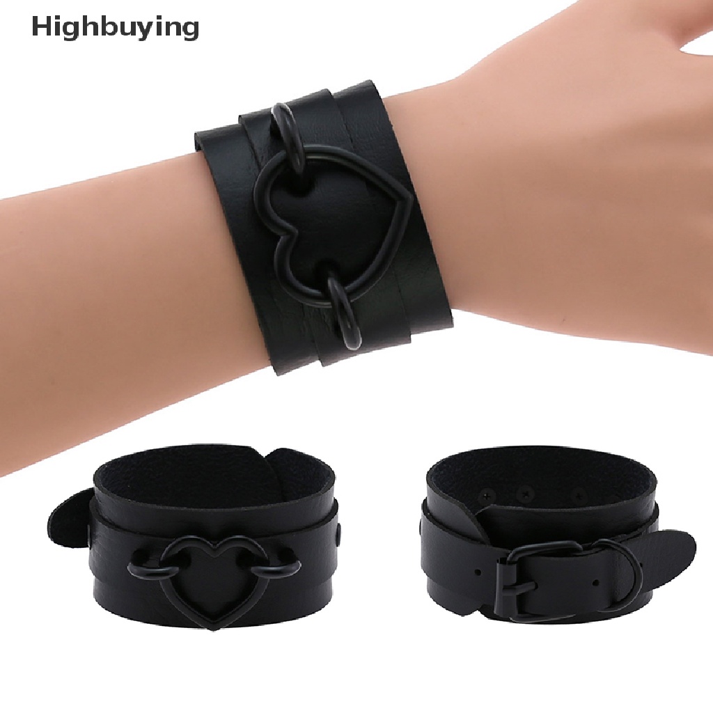 Hbid Gelang Jantung Gelang Kulit Wristband Cuff Gothic Punk Ban Lengan Unisex Cosplay Perhiasan Glory