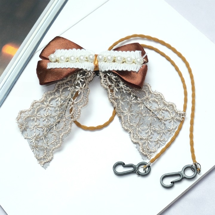 Strap Masker Pita Renda Mutiara Kalung Pengait Konektor Masker Vintage 2in1 || Konektor Stapper Hijab Rajut / Konektor Stapper Hijab Renda / Konektor Stapper Hijab Pita