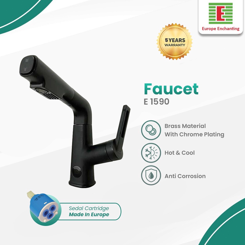 Keran Sink Cuci Piring Fleksibel Hitam Europe Enchanting E1590 LED