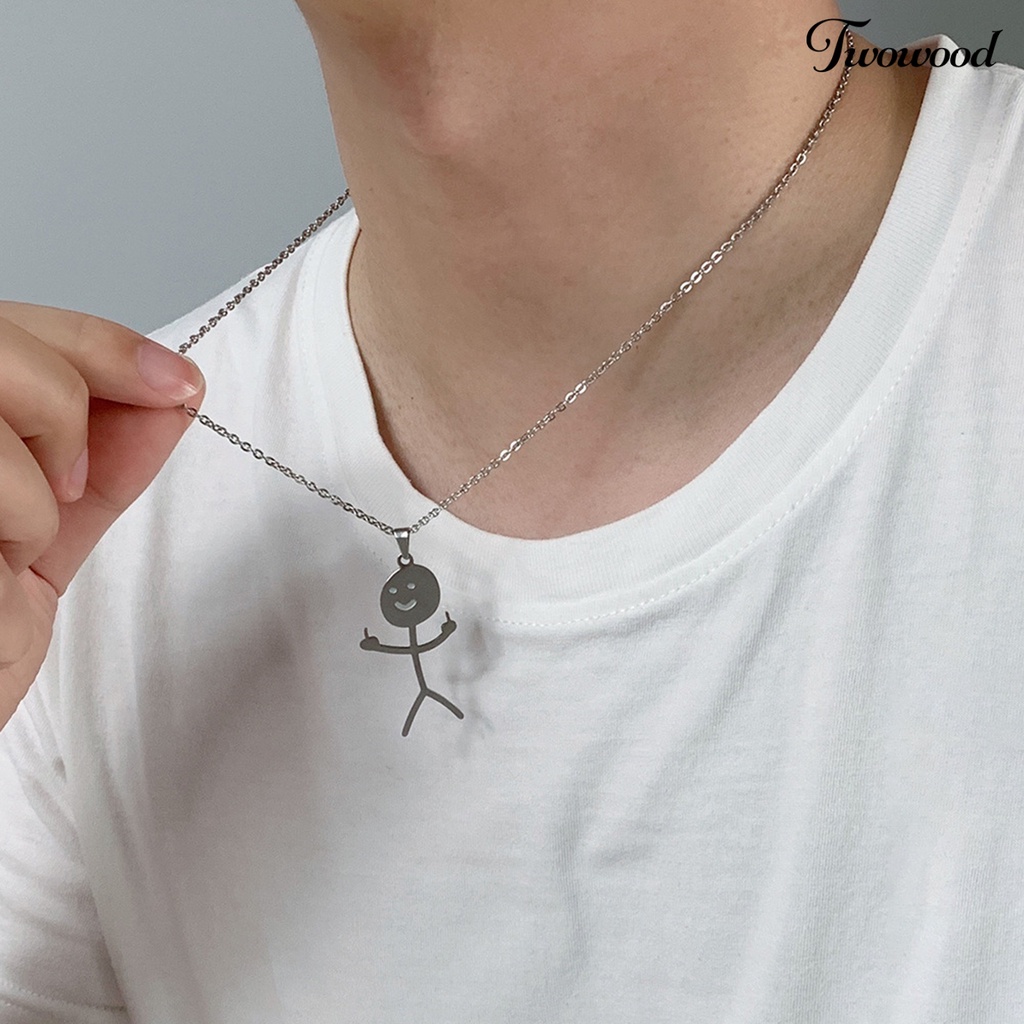 Twowood Liontin Kalung Geometris Mengkilap Gloss Kepribadian Sederhana Electroplating Dress Up Stainless Steel Pria Wanita Lucu Doodle Rantai Kalung Perhiasan Aksesori Fashion
