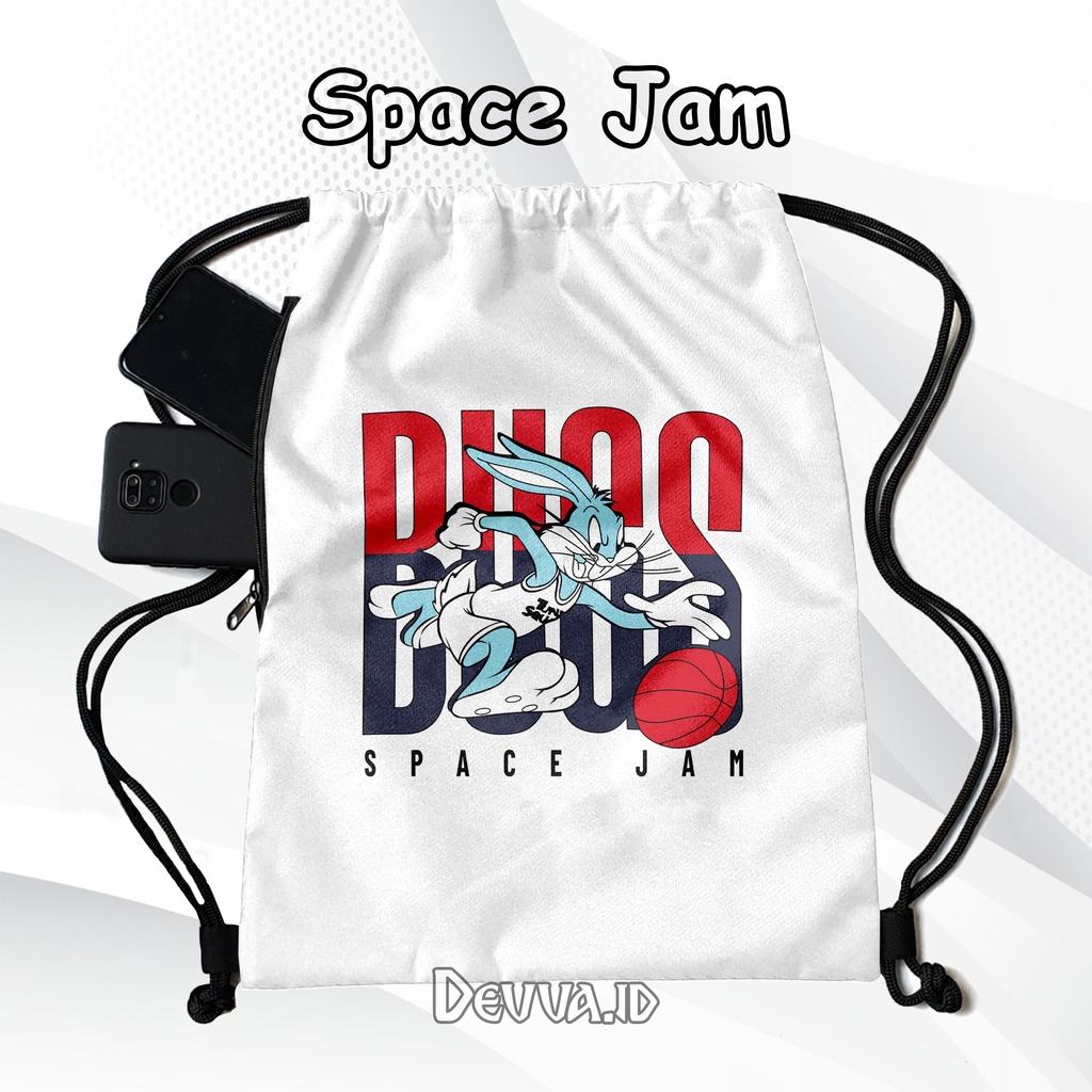 Tas Serut Anti Air String Bag Full Print Pria Dan Wanita Motif Space Jam Tas Sekolah Tas Olahraga