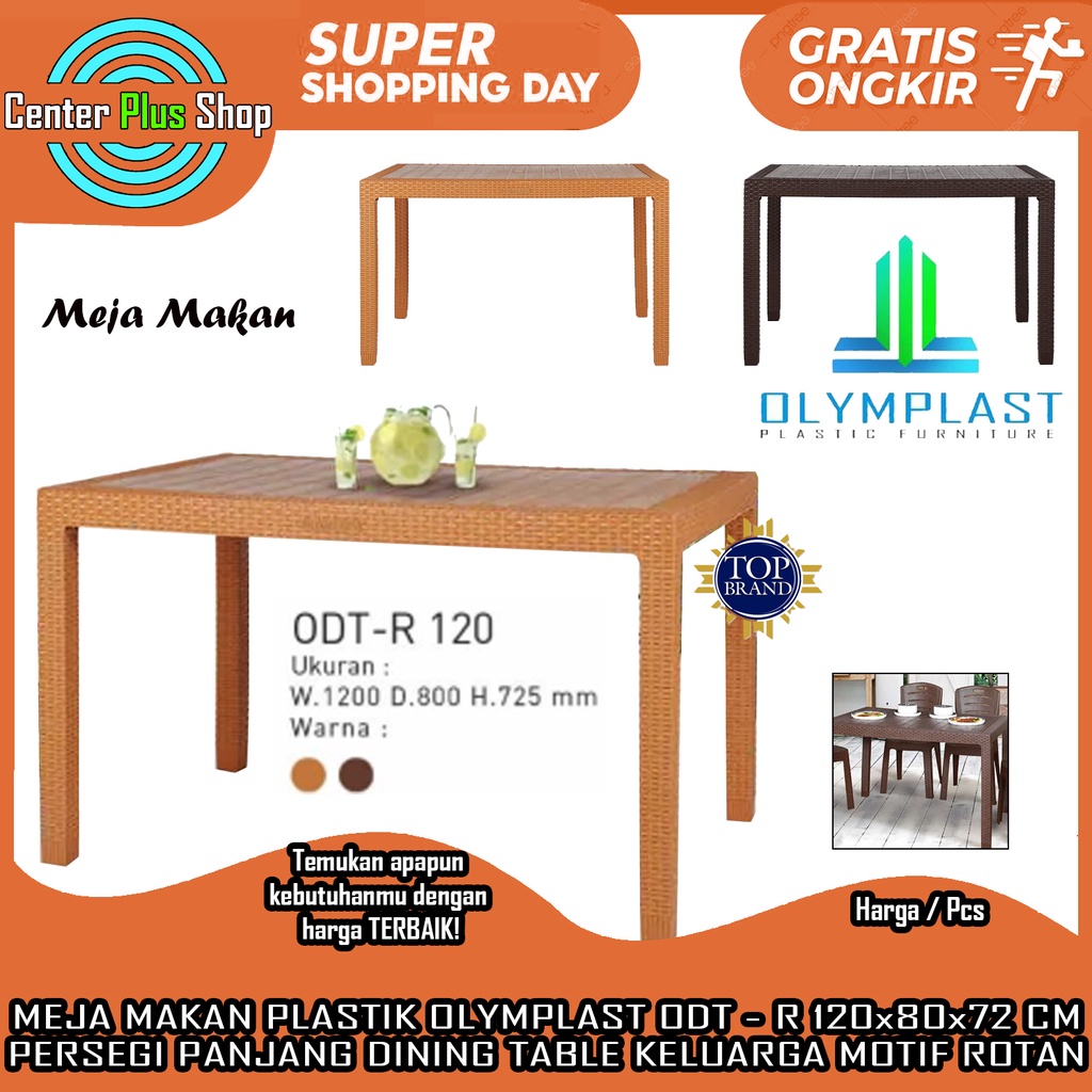 MEJA MAKAN PLASTIK OLYMPLAST DINING TABLE ROTAN ODT - R 120x80 cm ANYAM ANYAMAN POLYPROPYLENE KELUAR