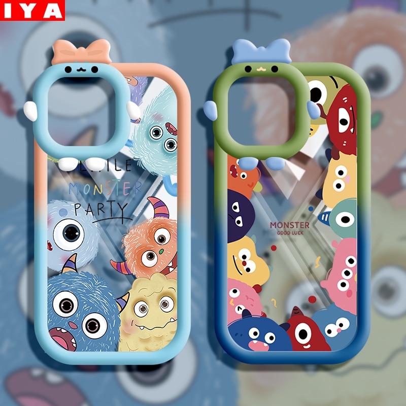 Monsters Caae Redmi 10C 9C 10A 9A 10 9T 9catatan 11 Pro Note11S Note10 5G 10s Note9 Note8 Poco M5S X3 NFC M3 Pro Lensa 3D Tahan Guncangan Monster Kecil Pesta Soft Clear Case