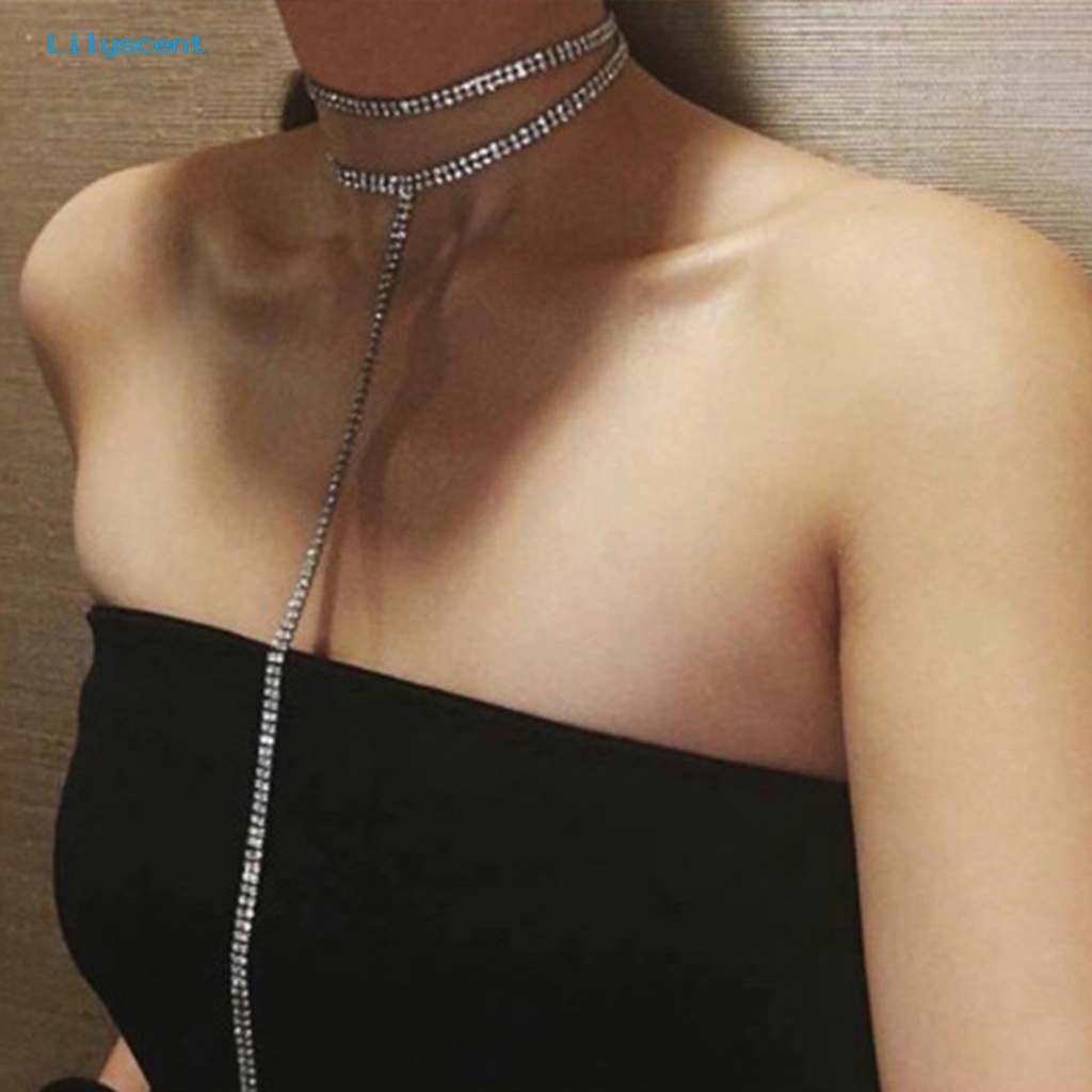 [LS] Wanita Kalung Double Layer Panjang Rumbai Berkilau Geometris Adjustable Dekorasi Hadiah Lady Penuh Berlian Imitasi Klavikula Rantai Pesta Perhiasan Untuk Perjamuan