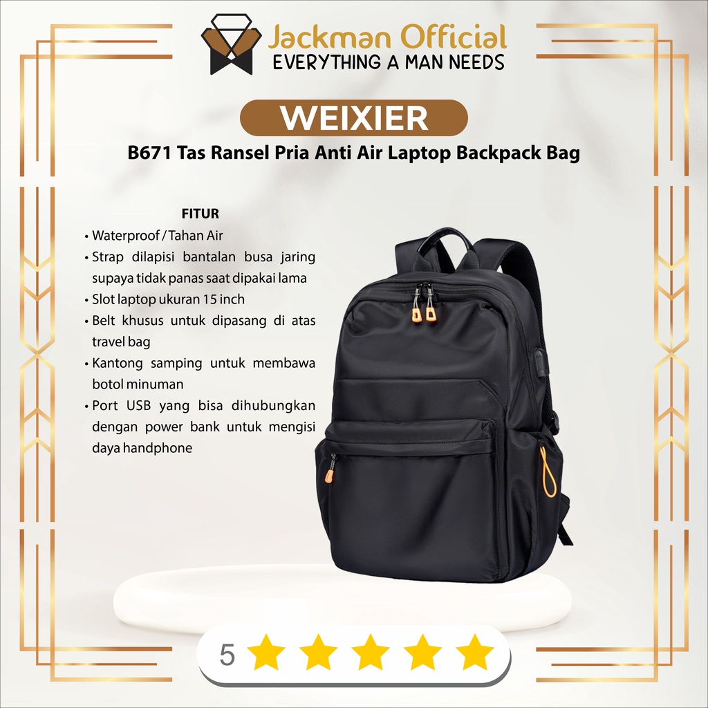 WEIXIER B671 Tas Ransel Pria Anti Air Laptop Backpack Bag