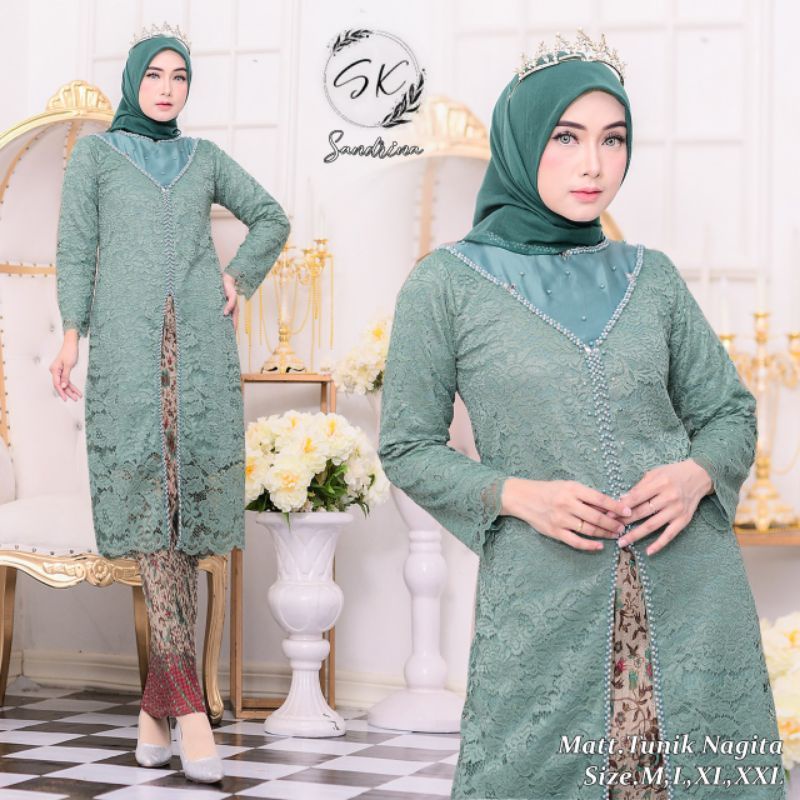 Setelan kebaya tunik brokat payet nagita//kebaya brokat ibu hajat//kebaya brokat tunangan//kebaya brokat kondangan