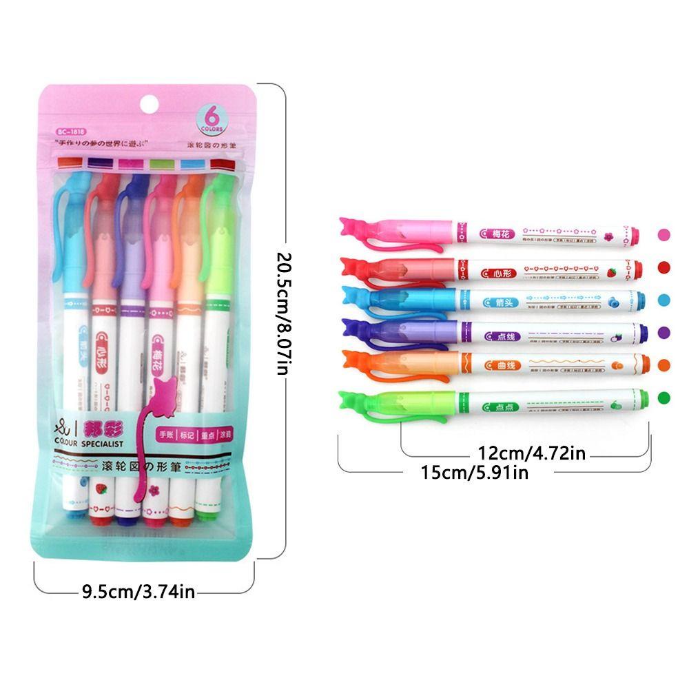 Nanas 6Pcs Curve Stabilo Pen Art Stationery Graffiti Curve Line Berbentuk Bunga Konstelasi Stabilo Banyak Bentuk