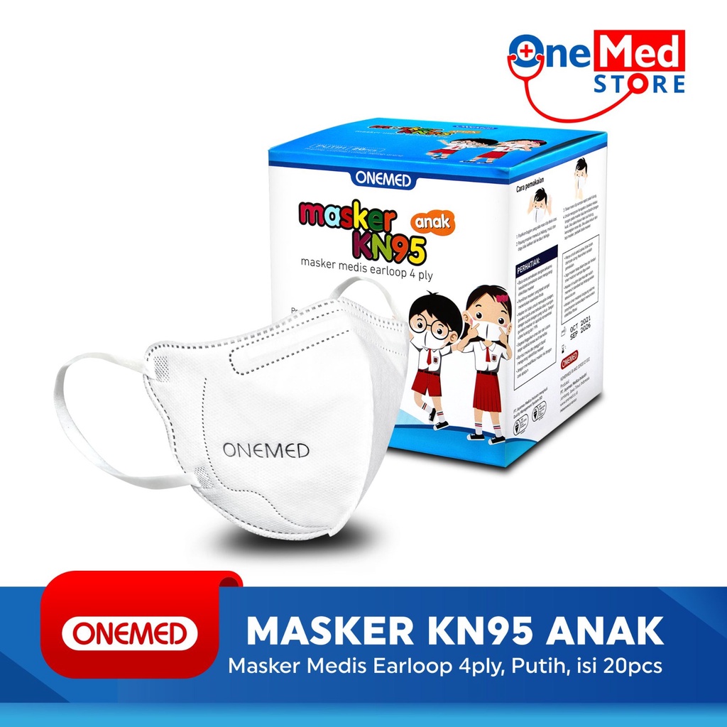 Masker Karet Medis KN95 Anak OneMed 4ply Box isi 20pcs - Putih OJ2