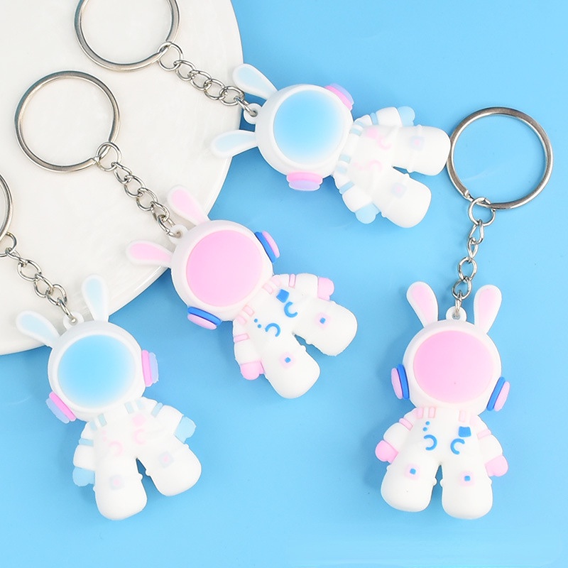 [Wholesale Prices] Pink Blue Bunny Pendant Key Ring Space Rabbit Couple Keychain Girls Backpack Hanging Ornament Birthday Decorative Gift Souvenir