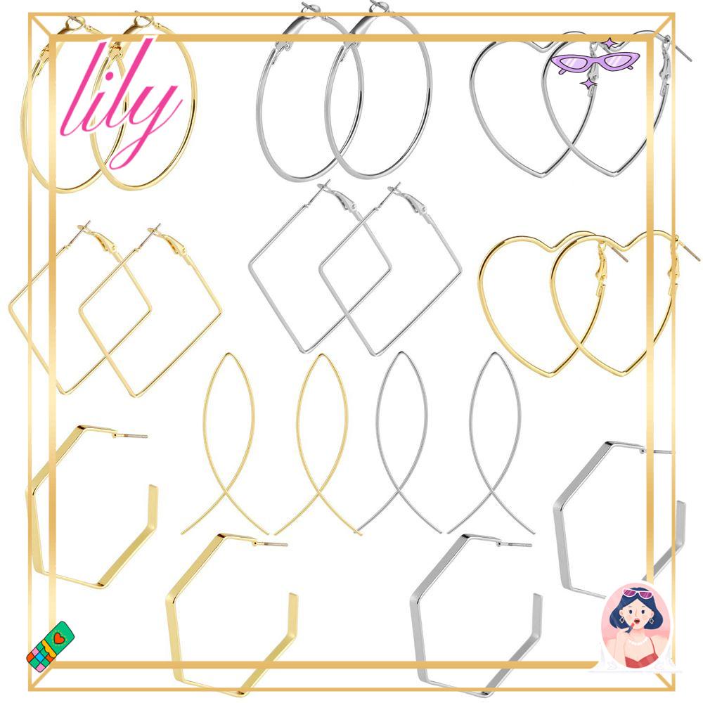 Lily Anting Hoop Geometris Berlebihan Perhiasan Pernyataan Oversizd Hati Persegi Bulat Hexagon