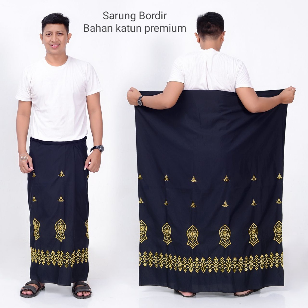 Sarung Katun Bordir Polos Dewasa / Sarung Bordir Aceh Premium / Sarung Wadimor / Sarung Bhs / Sarung Pria