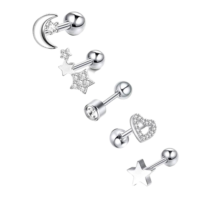 5 Pcs Stainless Steel Flat Bottom Studs Earring Butterfly Bunga Mawar Anting Kristal Tulang Rawan Helix Keong Telinga Tindik