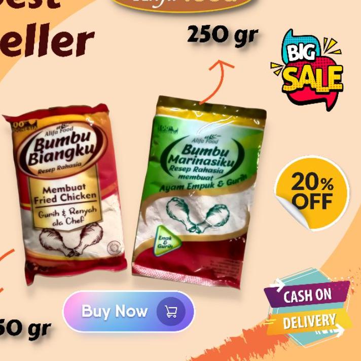 

Hot Sale Bumbu biangku 750 gr dan marinasiku 250 gr (satu paket) Tepung Bumbu Serbaguna Fried Chicken dan Bumbu Crispy Marinasi Ayam Paket Reguler Alifa Food