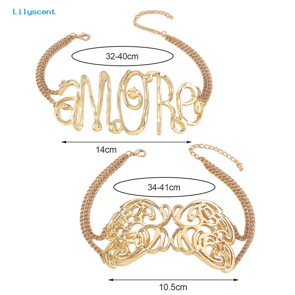 [LS] Kalung Choker Vintage Hip Hop Shiny Letter MORE Butterfly Hias Hadiah Wanita Rantai Logam Kalung Pendek Retro Perhiasan