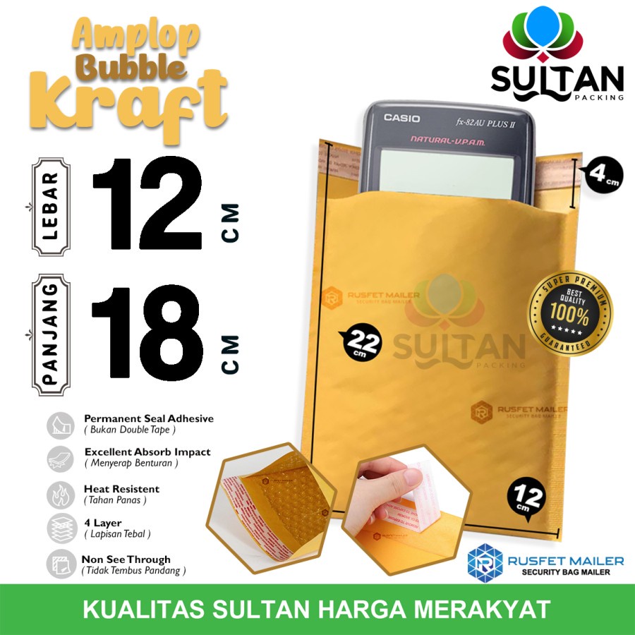 

AMPLOP BUBBLE MAILER 12x18cm KRAFT PAPER RUSFET ENVELOPE SATUAN