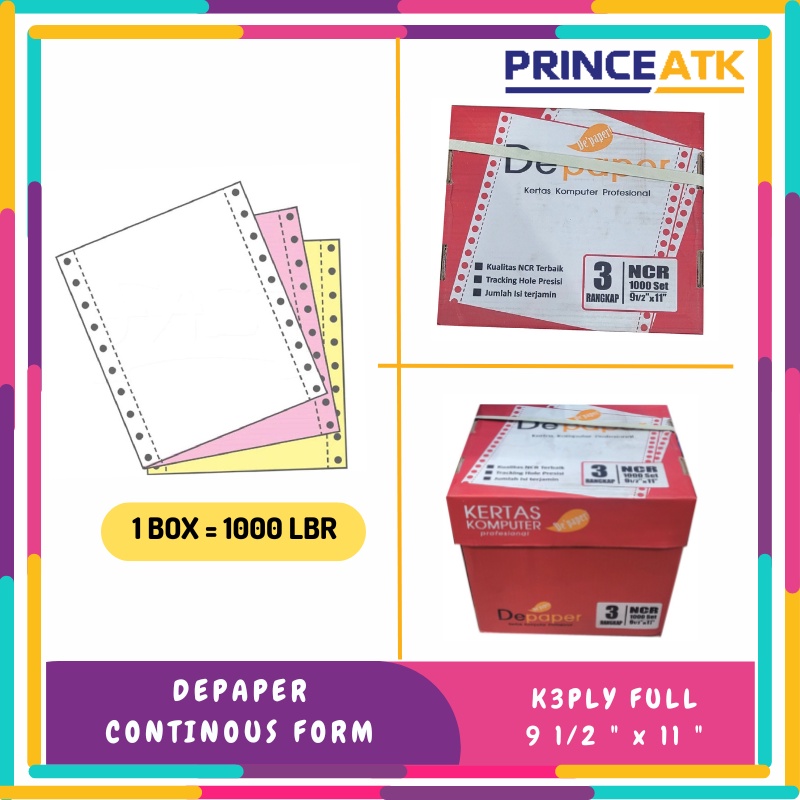 

(1 BOX ISI 1000 LBR) KERTAS NCR CONTINOUS FORM 3 PLY 91/2"X11" DEPAPER