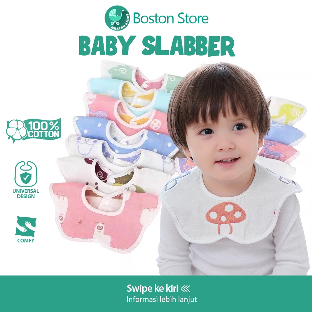 Bostonstore Celemek Makan Bayi / Slabber Silikon Bulat bahan katun alat makan newborn / Handuk Keringat Bayi &amp; Kids bahan katun Handuk Washlap Bayi / Celemek Bayi / Celemek Bayi waterproof / Celemek Bayi Air Liur / Celemek Bayi Silikon