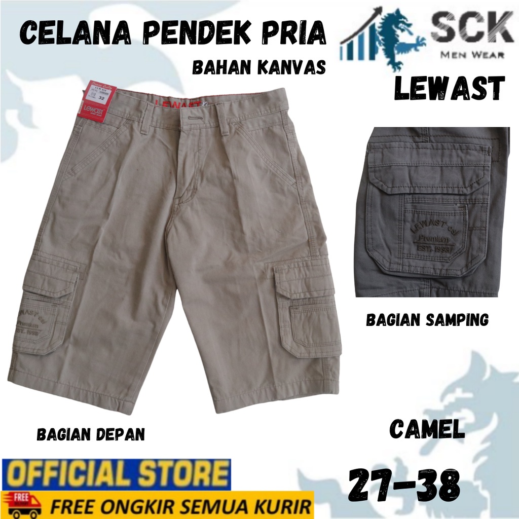 Celana Pendek LEWAST CARGO Bahan Katun 33-38 / Pakaian Pria / Celana Kantong Banyak Laki - sckmenwear GROSIR