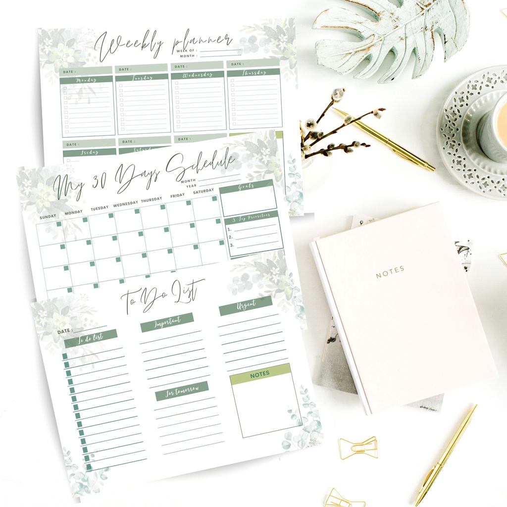 

To-do List Weekly My 30Days Schedule Bundle Printable Planner Flower Leaf Landscape 11" x 8.5" Instant Download PDF File