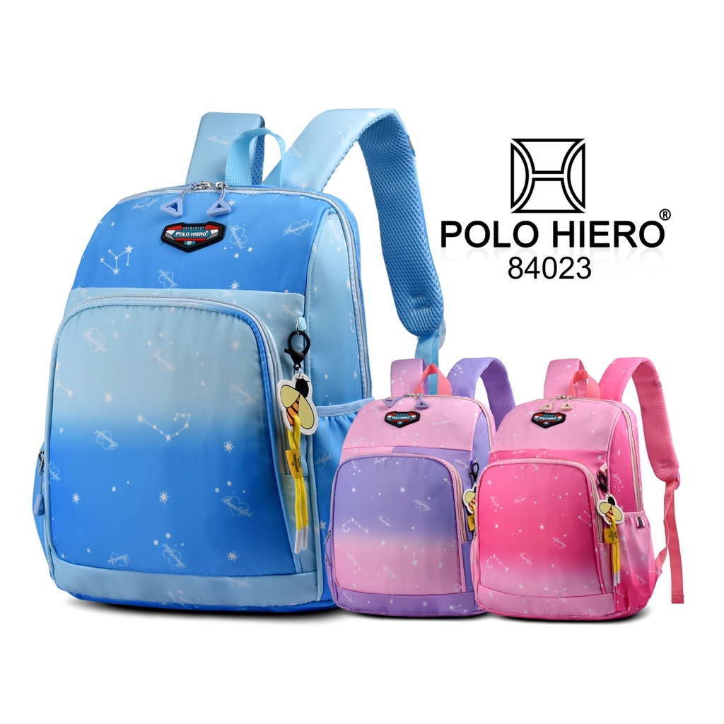 Tas Sekolah Polo Hiero 84023 Tas Fashion Anak Perempuan Ransel Laptop Pelangi