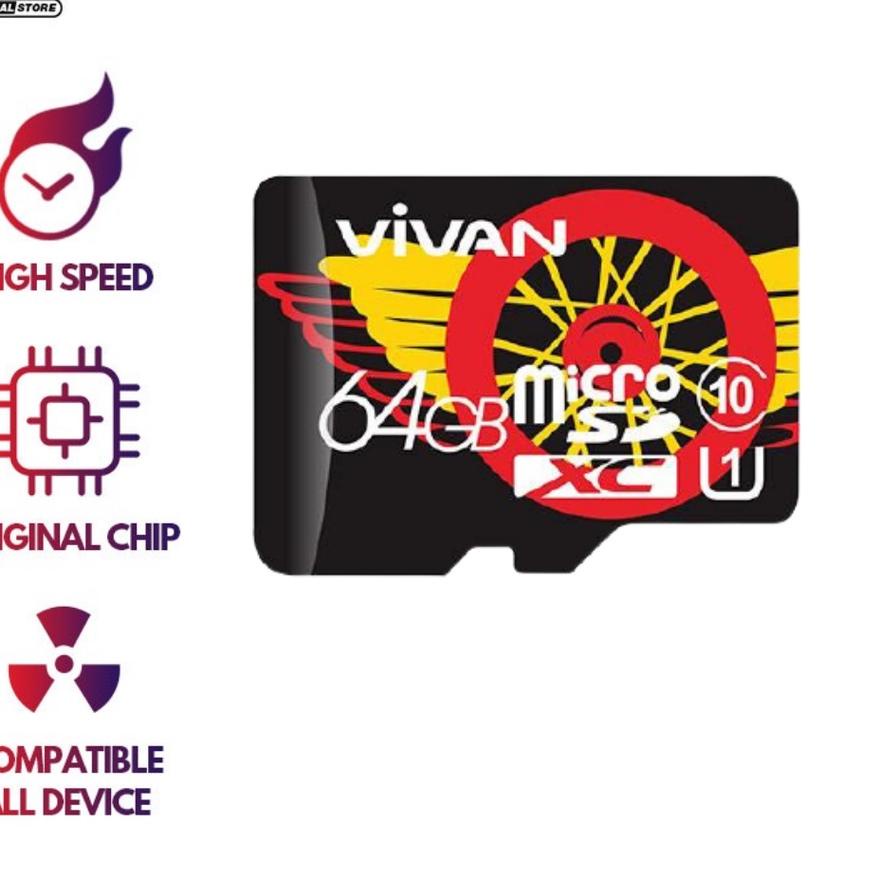 ❆ MEMORI MicroSD VIVAN V64U10 Storage 64GB Class 10 Micro SD TF Card with Package - ORIGINAL ♞