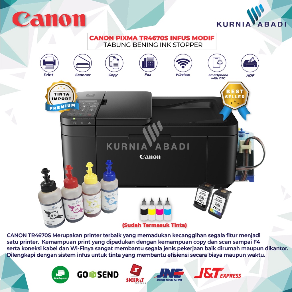 Printer Canon PIXMA TR4670S Infus Tabung Bening Print Scan Copy Wifi