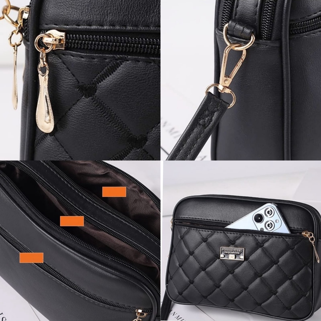 TAS SELEMPANG WANITA KOREA FOREVER YOUNG KULIT HITAM BALTIME TA733B5 SLING BAG IMPORT MURAH CEWEK SHOLDER BAHU SIMPLE REMAJA KEKINIAN LUCU BATAM PREMIUM BRANDED FASHION