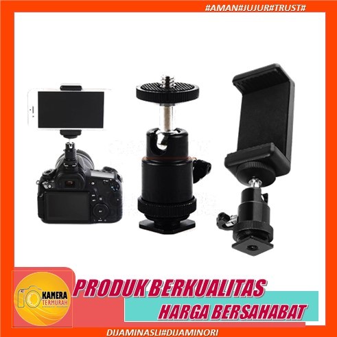 Ball Head Hotshoe Holder QM3621 Rotasi 1/4 Tripod Kamera Hot Shoe baut Quick Release 360 ballhead