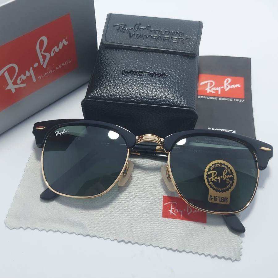 Kacamata Rayban Clubmaster Folding RB2176 Black Gold Original SECOND