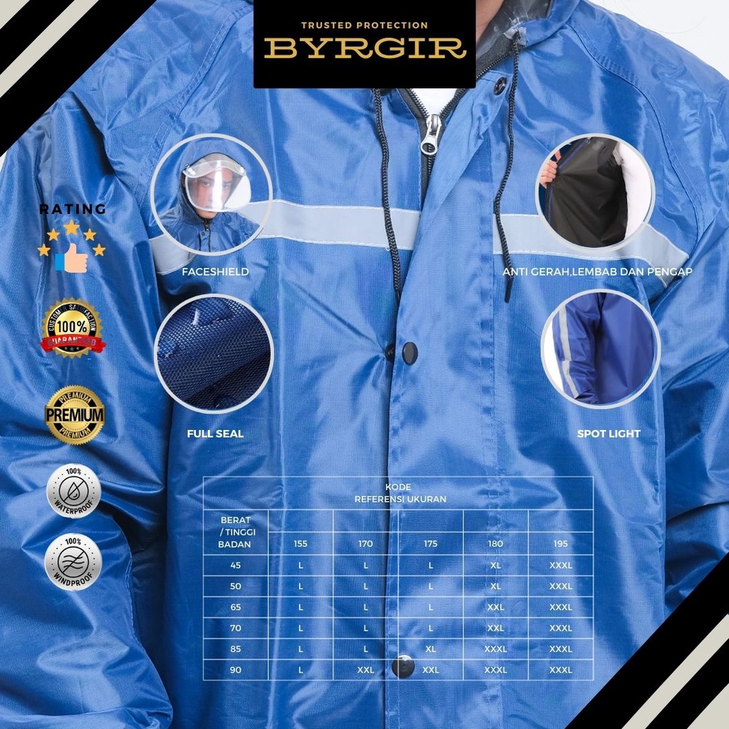 BYRGIR  Jas Hujan Setelan Premium Pria Wanita Tebal Anti Angin Rembes Raincoat  Rain Jacket Jaket Rain Mantel Hujan Anti Lembab Gerah Penutup Wajah Faceshield