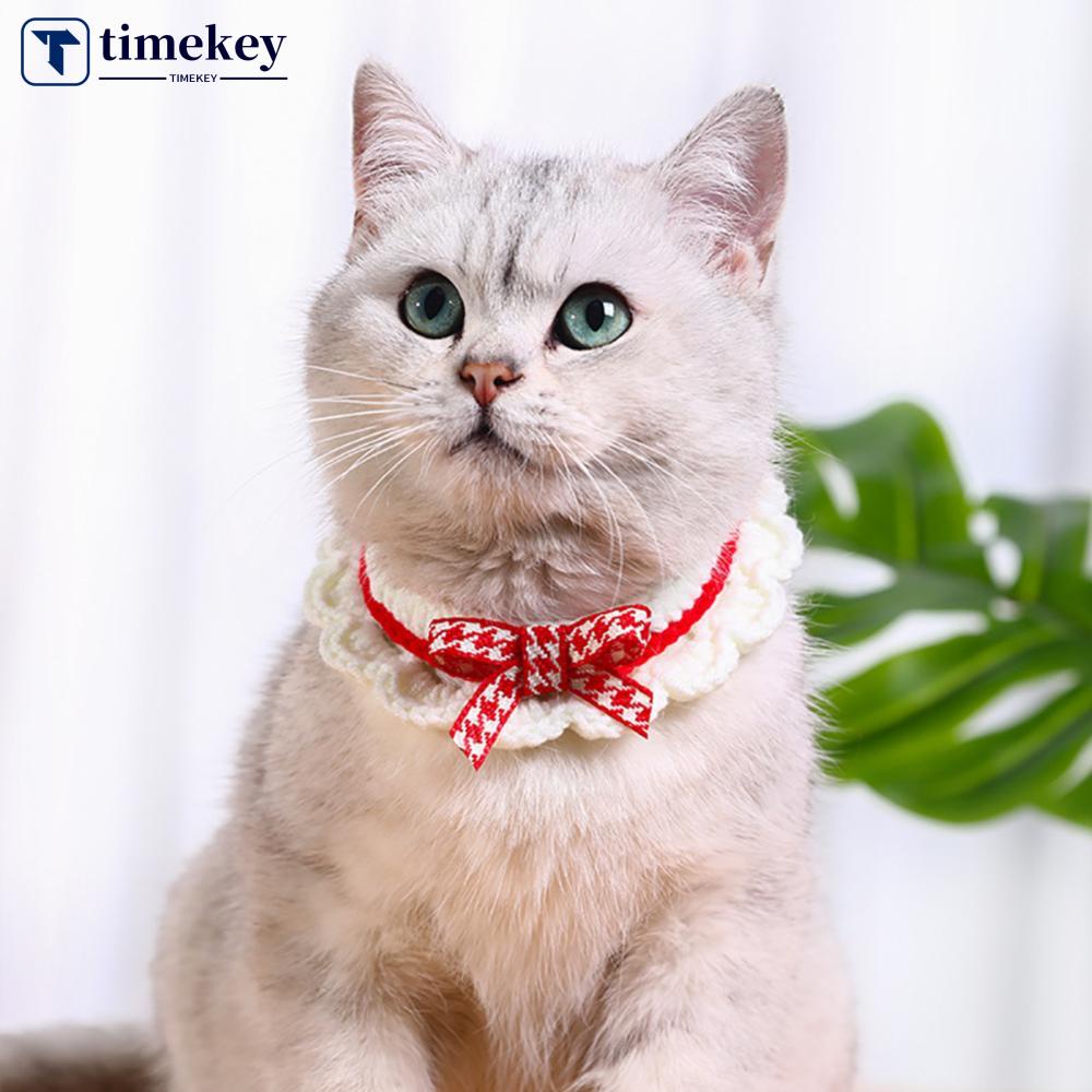 Timekey Pet Collar Puppy Dogs Cats Wol Kalung Hewan Peliharaan Air Liur Handuk Rajutan Tangan Kucing Busur-Simpul Adjustable Collar Neck Strap Aksesoris Hewan Peliharaan C6L4