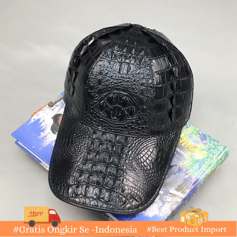 Topi Kulit Pria Buaya Kulit Topi  Kolam Bisbol Cap Matahari Topi Kulit Asli Memuncak Cap Adjustable 