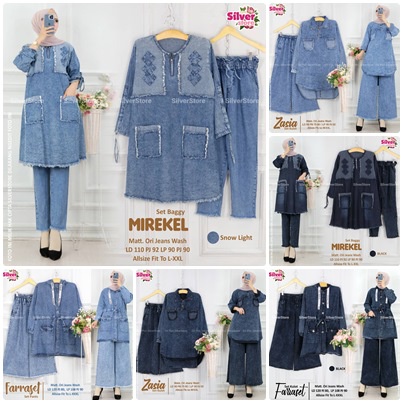 SETELAN JEANS / 11.7 / FARRASET YESIA YASMI MIREKEL ZASIA PANDAI ARIYANA PYTIA MEIKE / ONE SET ALLSIZE JUMBO / SILVER