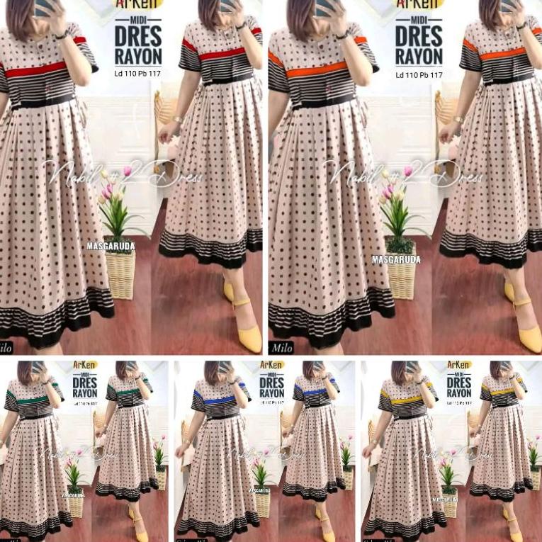 HOT SALE Dress midi // dress Arken // midi dress // bahan santung // gamis midi // dress wanita