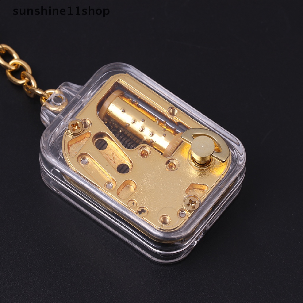 Sho 1Pc Liontin Rantai Kunci Persegi Motif Lapis Emas Mini Handy Engkol Music Box N