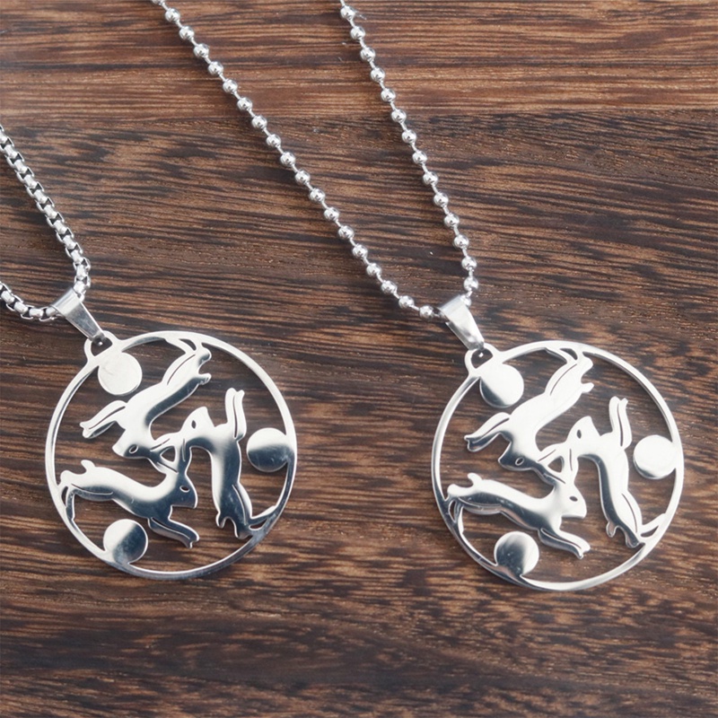 Tiga Kelinci Matahari Celtics Knot Triskele Triskelion Stainless Steel Kalung Warna Perak Kalung Perhiasan