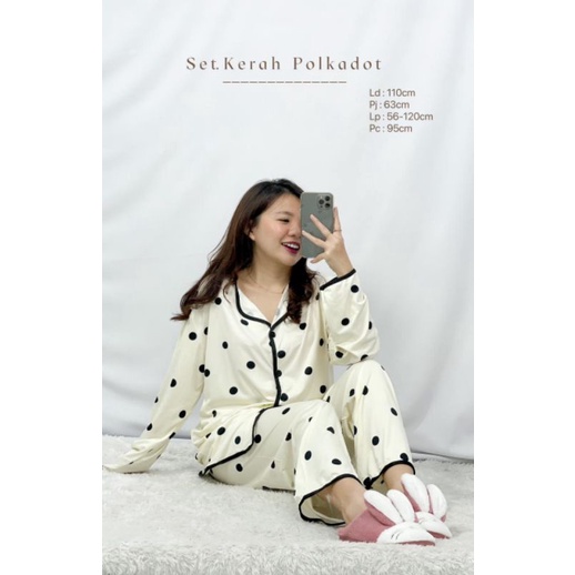 MDLV ~ Baju Tidur Set Kerah Polkadot Leopard Creme Nice Kitty PP