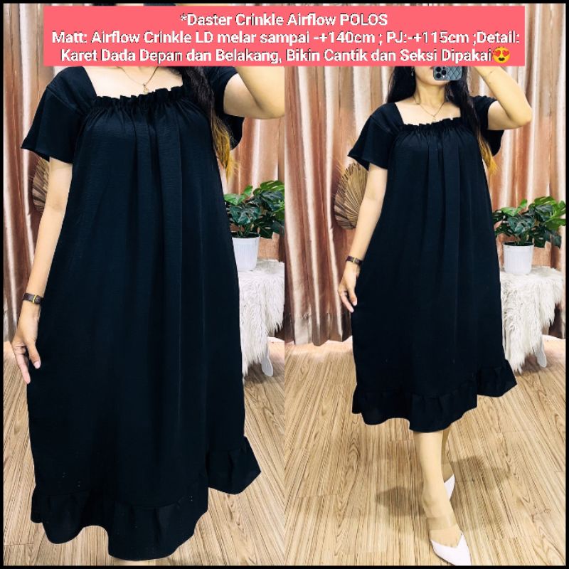 Daster Crinkle Airflow Zahra/ Daster Crinkle Airflow / Dress Crinkle  / Daster Crinkle Airflow Zahra / Daster Crinkle Murah / Daster Harian / Daster Nyaman / Daster Crinkle Murah / Daster Crinkle Super-Hitam Zahra