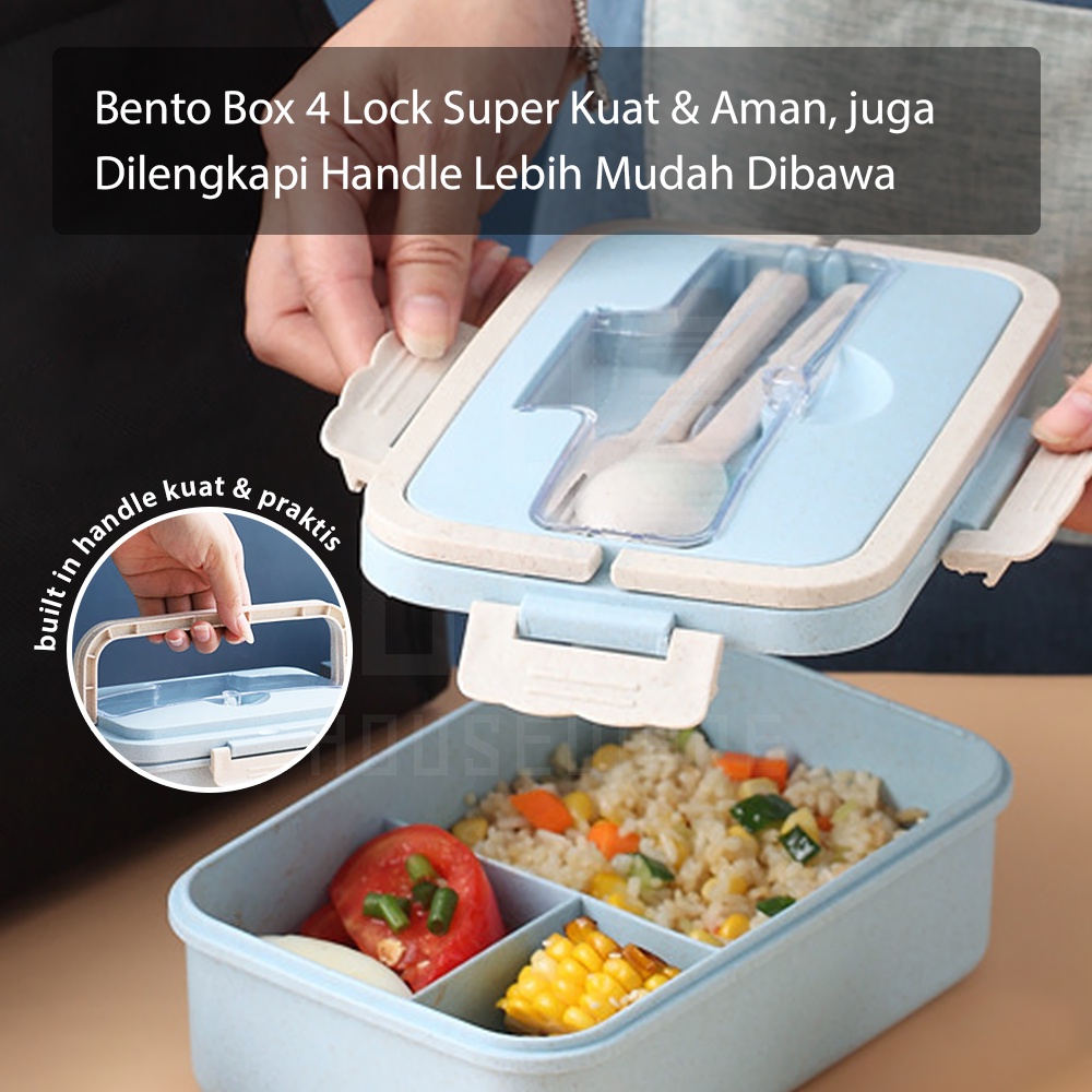 HUGO Lunchbox Jerami Kotak Bekal Makan Siang Tempat Makan 1200 ml Anti Tumpah Free Alat Makan