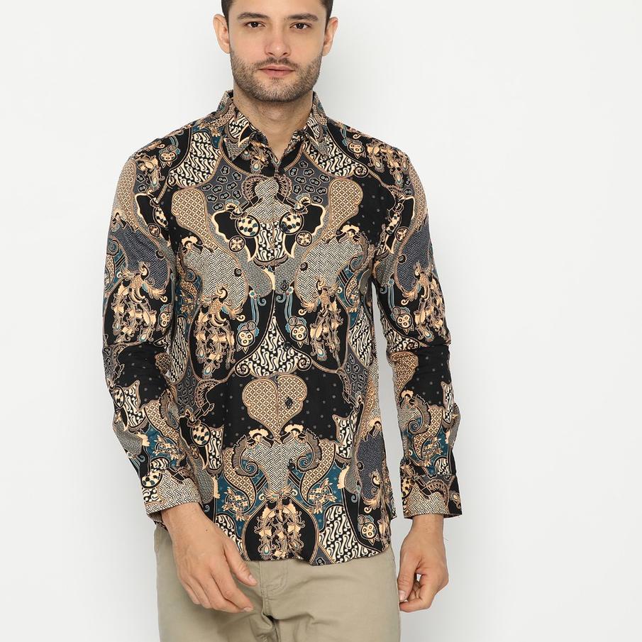 ֍ Platini Kemeja Batik Pria Lengan Panjang Hitam  ✿