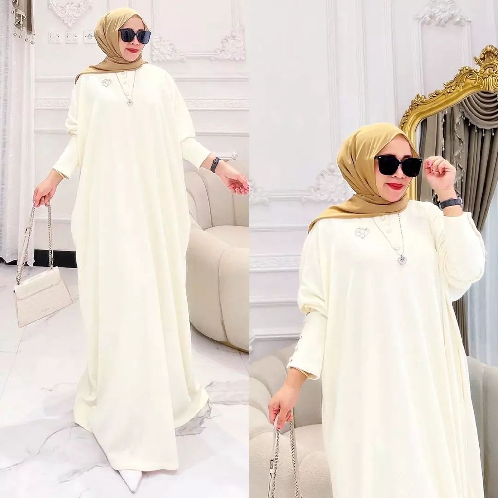 COD- Helwa Kaftan Dress Gamis Muslim Maxy Wanita Polos Basic Matt Cringkle Airflow Fit To XL Jumbo Premium