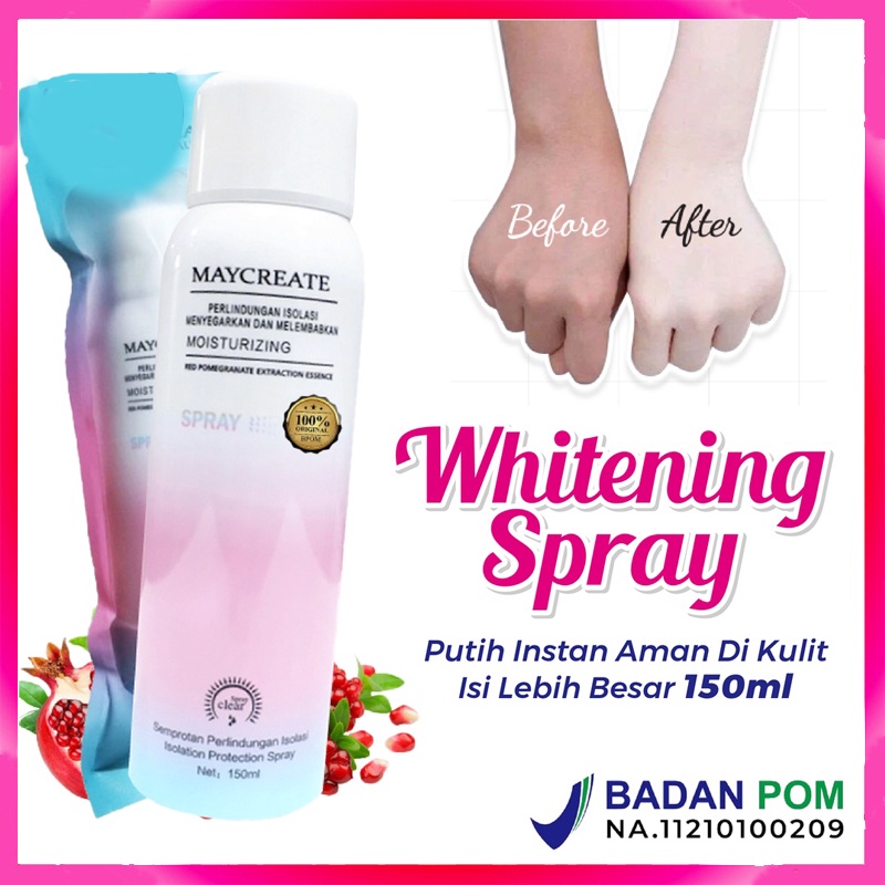 ✅ BPOM Maycreate Spray Whitening Original 100% Spray Pemutih Badan Instan 150ml