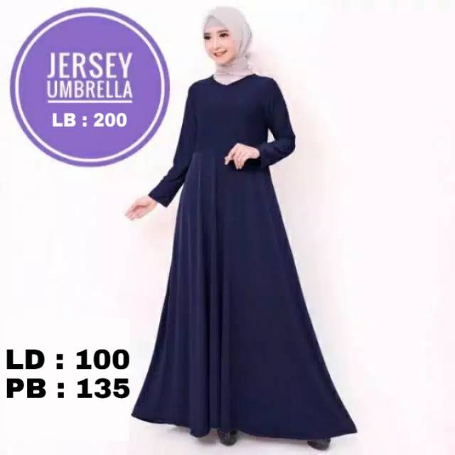 Gamis Jersey Umbrella Polos syari kekinian baju lebaran remaja Simple muslim pesta kondangan wanita 