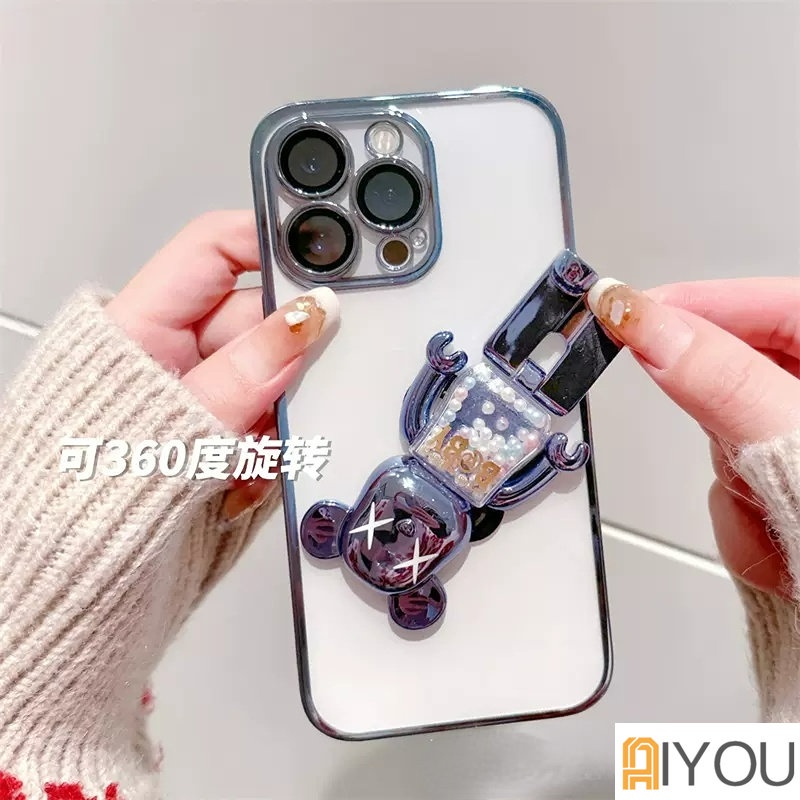 IPHONE Casing stand Beruang violent plating Mewah Untuk Iphone11 12 13 14 Pro Max14 plus Perlindungan shockproof Transparan Lembut Penutup Belakang