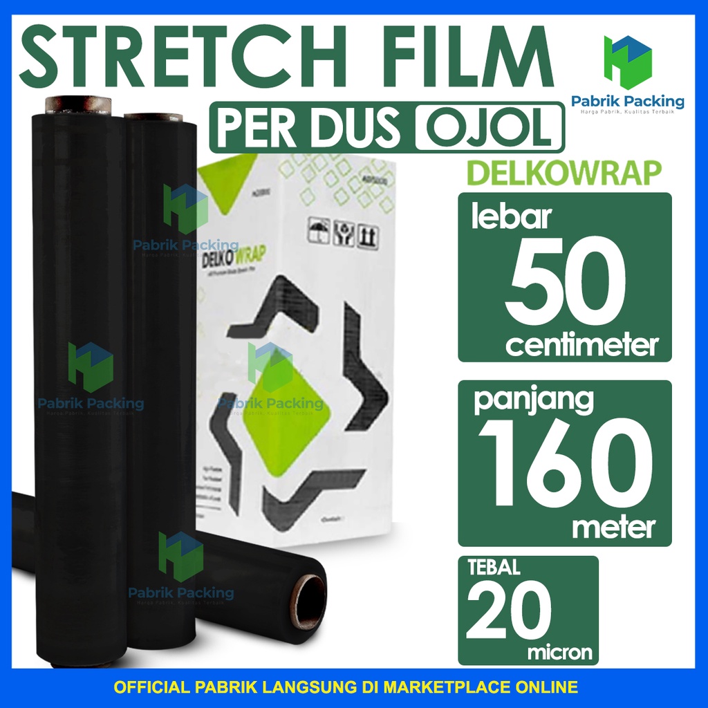 

Plastik Wrap Stretch Film Hitam Delkowrap 50CM X 160M Wrapping Barang Dus Ojol