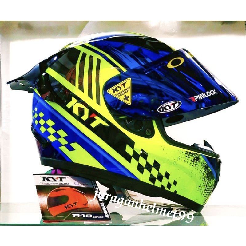 helm full face kyt r10 seri 4 yellow paket ganteng