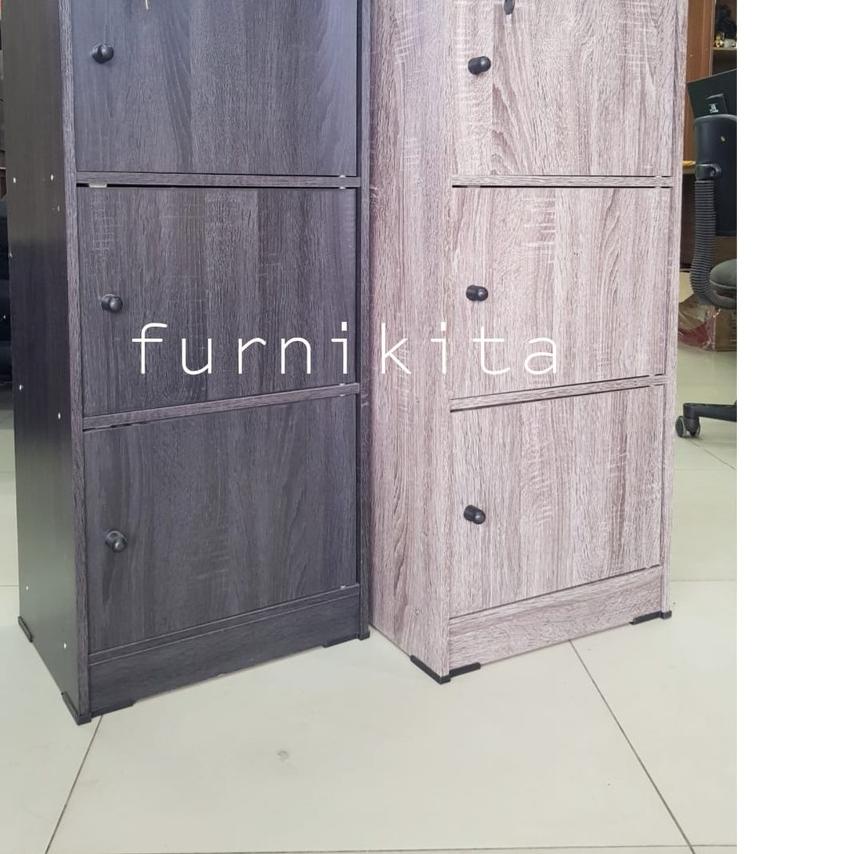 ➮ RAK SERBAGUNA SUSUN 3 KAYU DENGAN PINTU DAN KUNCI RAK BUKU ➾