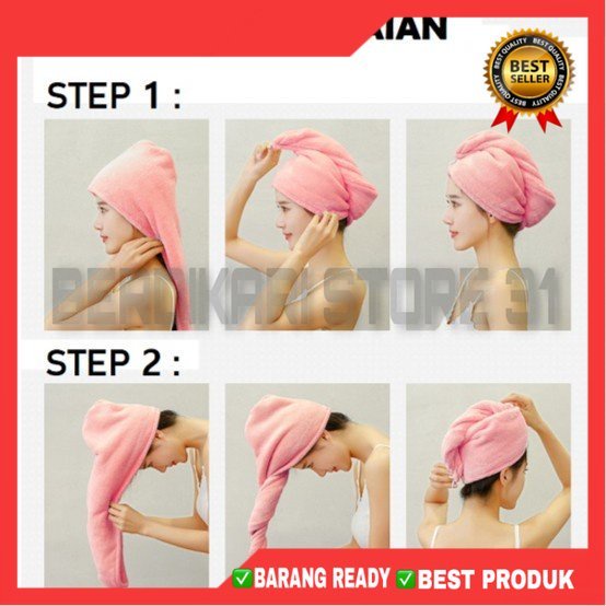 (BS)Handuk Keramas Pengering Rambut Microfiber / Hair Drying Towel Cap Handuk Kepala Keramas Turban Serat Micro Pembungkus Rambut Basah Cepat Kering Quick Dry Dryer