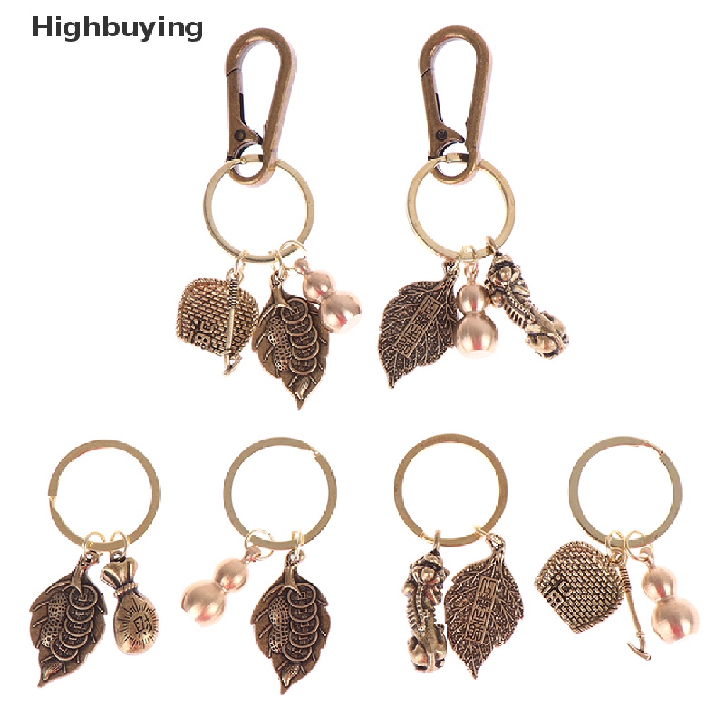 Hbid Kekayaan Sukses Cina Feng Shui Antik Kuningan Murni Gantungan Kunci Labu Pixiu Keyring Glory